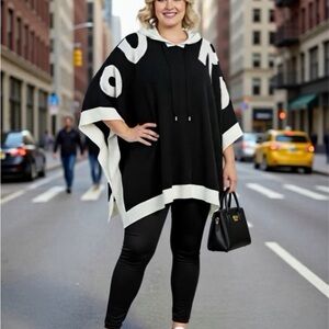 Michael Kors Black and White Women's Sweater/Poncho Hoodie